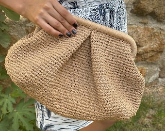 Handmade Raffia Crochet Clutch: Boho Summer Bag
