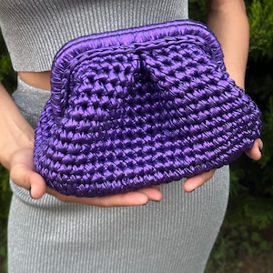 Handmade Metallic Raffia Clutch – Crochet Festival Bag, Holiday Party Purse, Summer Wedding Guest Handbag, Unique Gift for Her