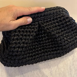 Hand-crocheted leather-look metallic clutch bag, luxury hand-crocheted bag