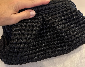 Hand-Crocheted Faux Leather Clutch Bag: Metallic Evening Pouch