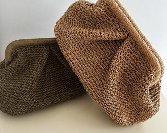 Hand-Crocheted Raffia Clutch: Natural Summer Pouch