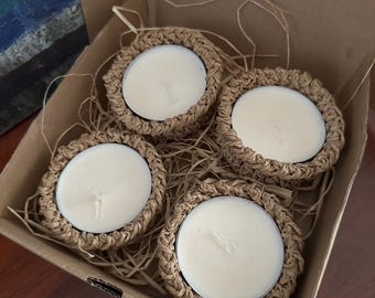 Handmade Raffia Tealight Holder Set of 4: Boho Wedding Centerpiece