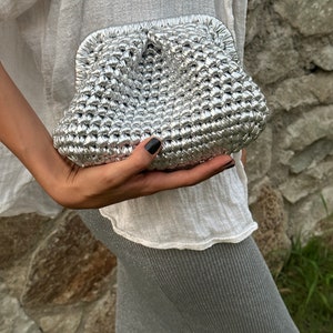Handmade Metallic Clutch Bag – Evening Purse | Party Bag, Formal Gift for Her, Luxury Woven Pouch, Satin Lining, Silver Gold Bronze Options