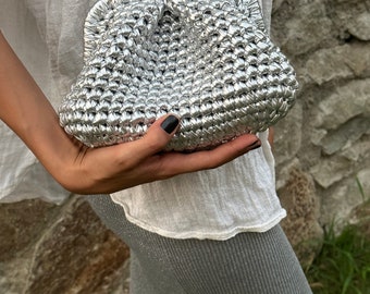 Handmade Metallic Woven Clutch: Evening Bag with Satin Lining