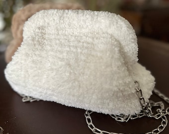Handmade Fluffy Teddy Clutch: Winter Plush Pouch