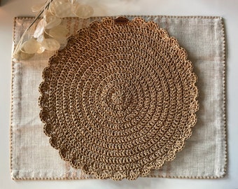 Handmade Boho Raffia Placemats – Crochet Round Table Mats, Set of 2-4-6, Natural Paper Yarn, Boho Home Decor, Dining and Gift Idea