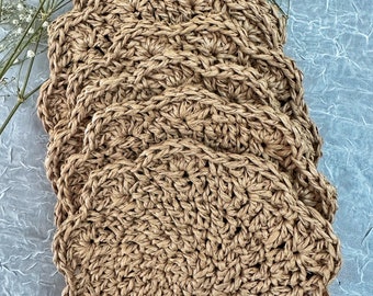Hand-Crocheted Paper Raffia Coaster Set: Eco-Friendly Drink Coasters