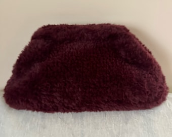 Ultimate teddy winter pouch, hand-crocheted fluffy teddy clutch