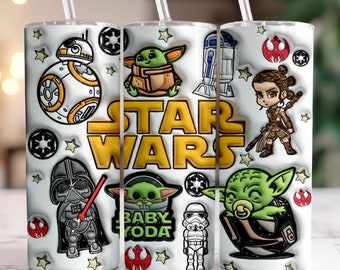 Vaso de 20 oz, sublimado, frío/calor, pajita, acero inoxidable, a prueba de fugas, sin bpa, doble aislamiento - Star Wars