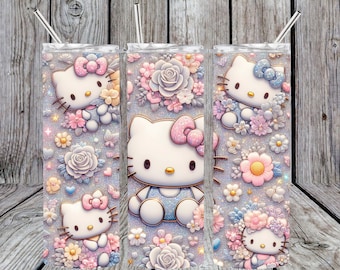 Vaso de 20 oz, sublimado, frío/calor, de acero inoxidable, a prueba de fugas, sin BPA, con doble aislamiento - Kawaii Kitty