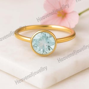 Elegant Aquamarine Gold Ring – Dainty Bezel Set Oval Cut Gemstone Jewelry, Unique March Birthstone Gifts for Her, Promise Ring