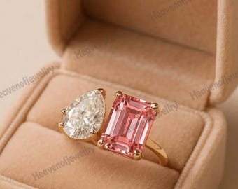 Bague Toi Et Moi En Argent Massif - Pierres Rose Et Violette - Taille 57 - Occasion