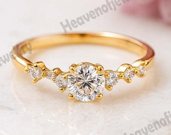 Moissanite Verlobungsring Zierliche Cluster Ring Silber Minimalist Cluster Verlobungsring Herzschlag Ring Einzigartiger Statementring für sie Roségold