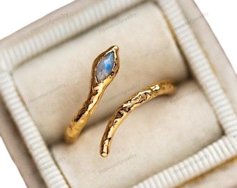 Serpent Ring | 18k Gold Snake Ring | Textured Ring | Serpentine Style | Cute Ring | Cool Ring Moonstone Snake Ring Silver or Gold Adjustable