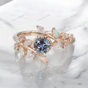 Leaf Opal Alexandrite ring goud zilver vintage Alexandrite verlovingsring Opal stone unieke verlovingsring Minimalistische opaal ring voor vrouwen.