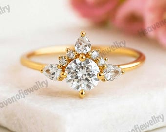 14K Solid Gold 6-Prong Round Cut Solitaire Moissanite Engagement Ring 1 CT - 2 CT - 1.5 CT Dainty Moissanite Ring Gold Promise Ring
