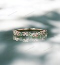 Marquise moss agate wedding band 14K Rose gold wedding band Vintage Half eternity diamond Matching Unique Bridal Stacking Promise gifts