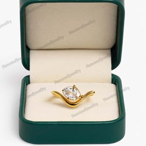 Oval Moissanite Ring 14k Solid Gold Floating Gem Ring East West Unique Sideway Oval Cut Ring Unique Floating Stone Wedding Promise Ring Gift