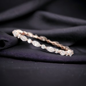 Marquise cut Moissanite wedding band 14k Rose gold Diamond stacking matching Unique Full Eternity Band Promise gift For Women Handmade Ring