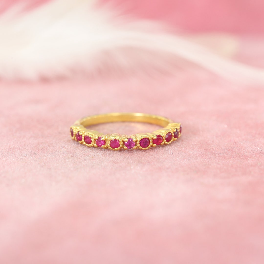 Vintage Ruby Wedding Half Eternity Band 14K Yellow Gold Band Etsy