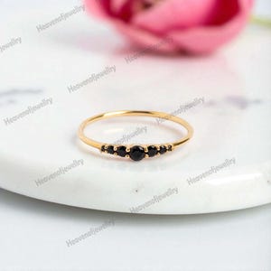Dainty Black Onyx Ring, Stacking Ring, 925 Sterling Silver, Solitaire Engagement Ring, Black Gemstone Ring Minimalist Onyx Ring Gift for Her