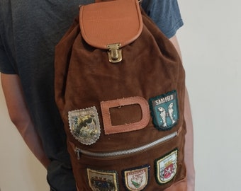 beautiful vintage backpack made of leather and durable material, traveler's backpack, mountain backpack, vintage, old, vintage backpack