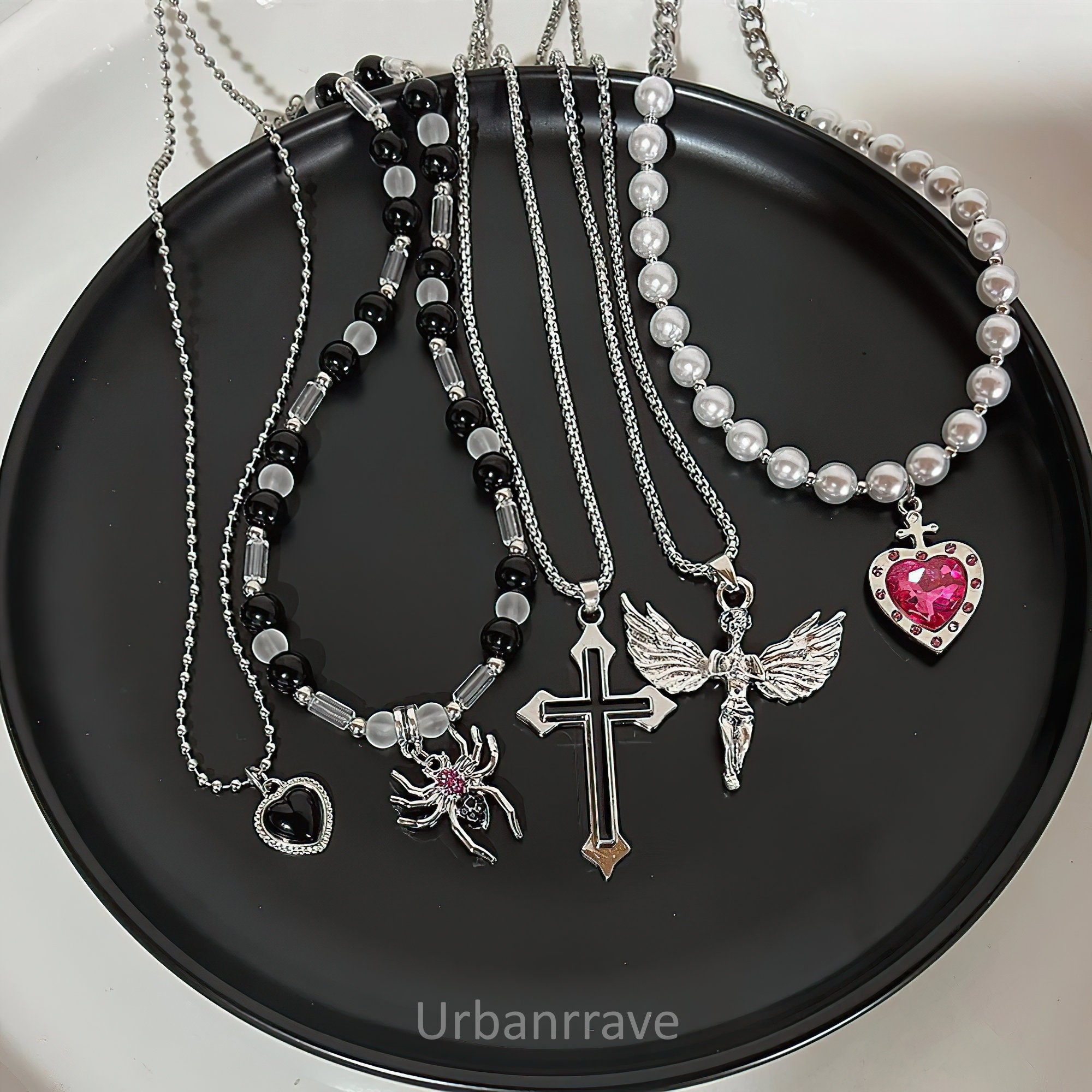 Kpop Goth Vintage Cool Y2K Star Pendant Beaded Silver Color Chain Necklace  For Women Men Aesthetic Grunge EMO Jewely Accessory