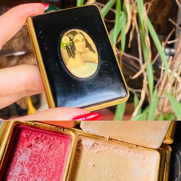 Schöne einzigartige winzige mondaine Art Deco Vintage Puder kompakt Puder Rouge Eitelkeit antik und original Make-up Gatsby 30er Jahre viktorianische Dame