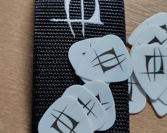 Custom made personalised signature guitar strap & 12 custom plectrums