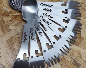 Laser Engraved Spork, multi tool, knife, fork and spoon
