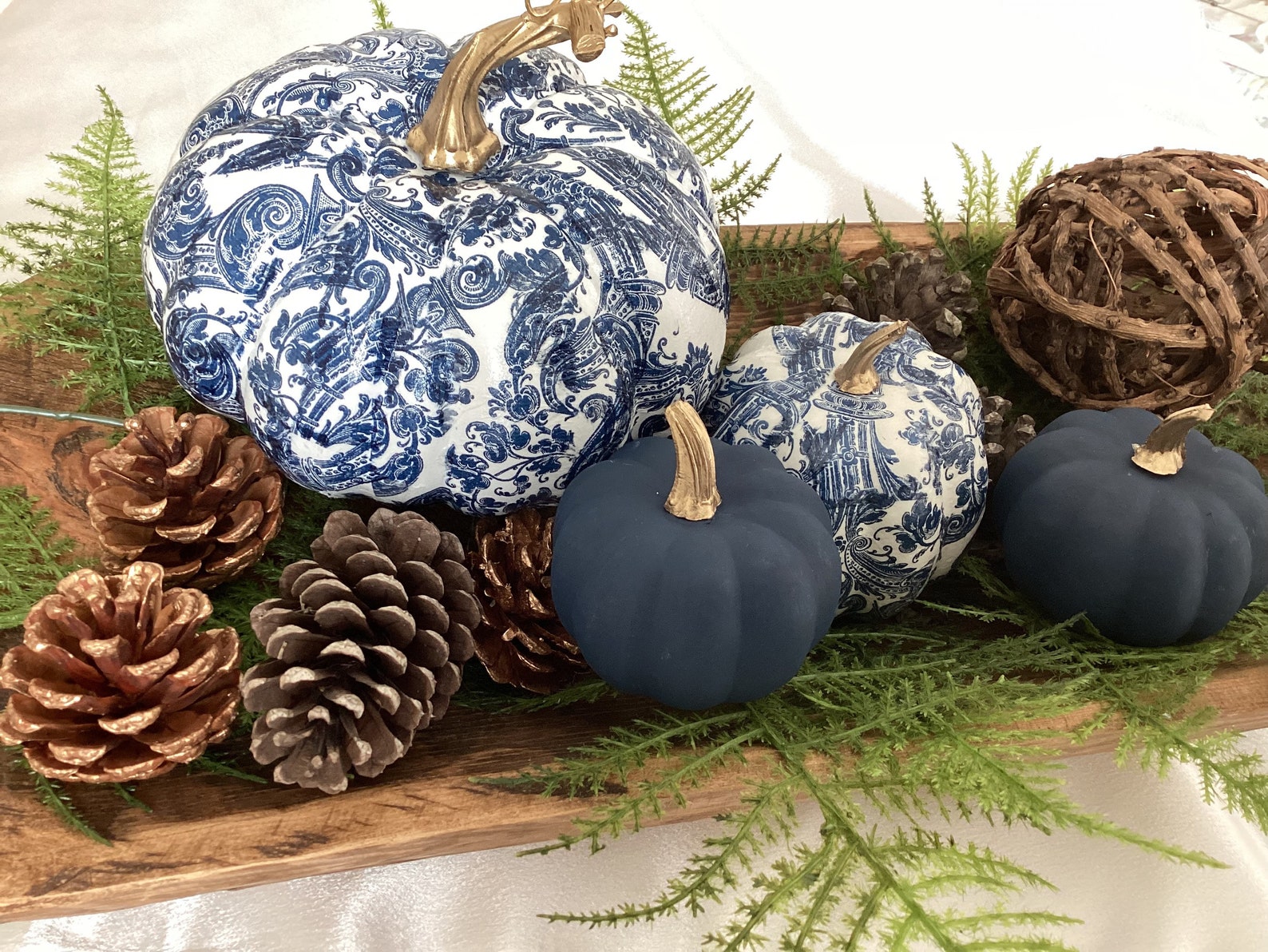 SET OF FOUR Blue and White Chinoiserie Style Fall Pumpkins - Etsy