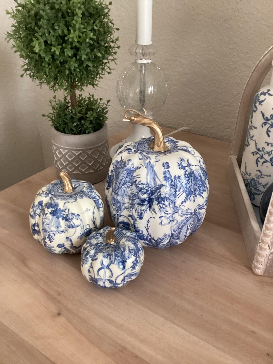 Set of 3, Blue French Toile Fall/thanksgiving Pumpkins - Etsy