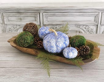 SET OF 3!  Blue and white chinoiserie fall  pumpkins