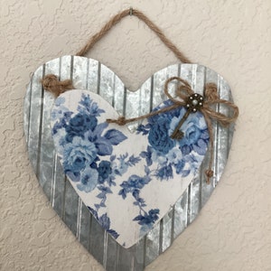 shabby chic heart wall hanging in chinoiserie blue and white