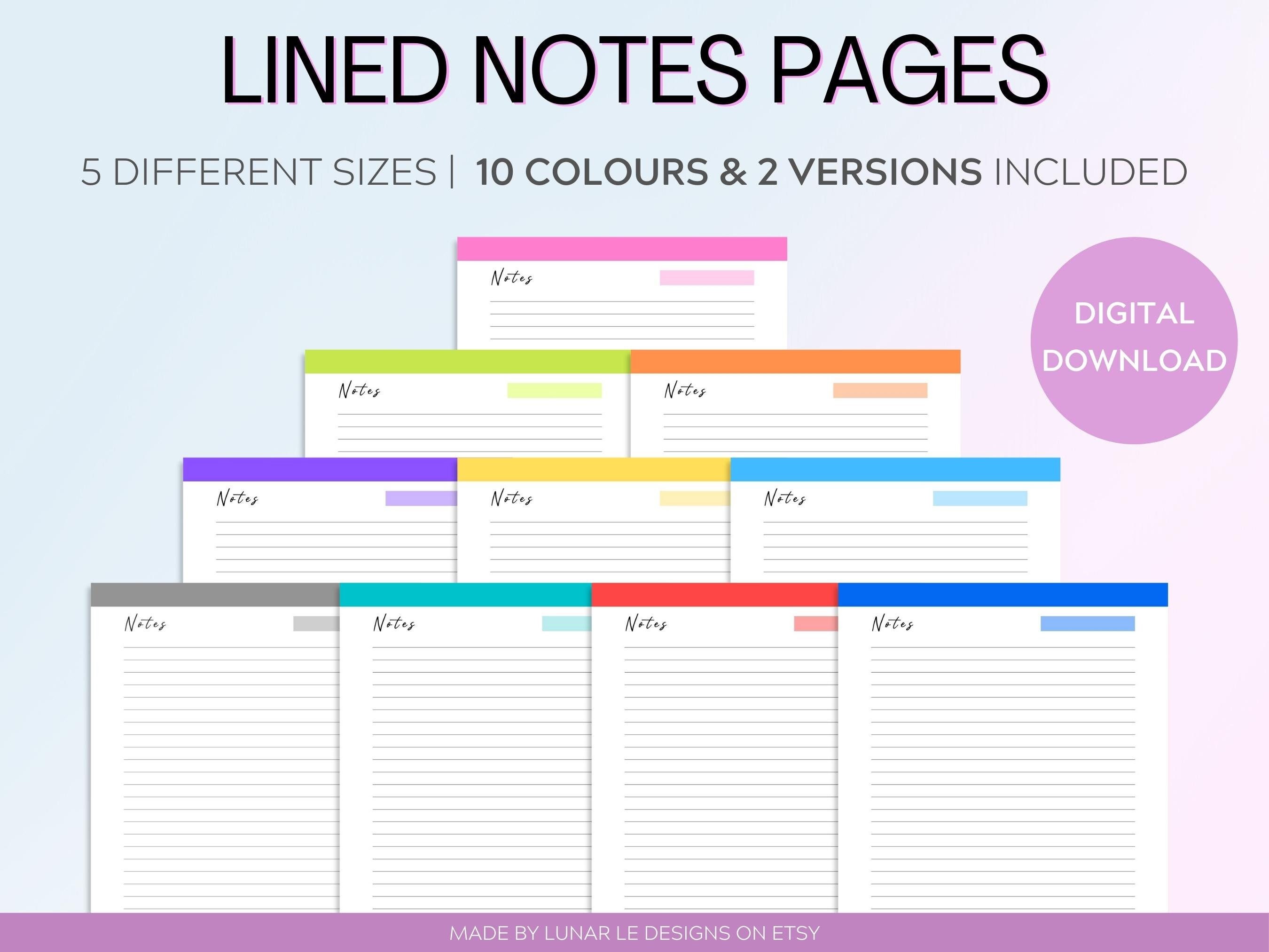 Printable Lined Notes Paper Colour Notes Page PDF Printable - Etsy Portugal