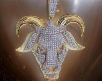 Ciondolo Capra In Argento 925 Con Zirconi Cubici Bianchi - Stile Hip Hop
