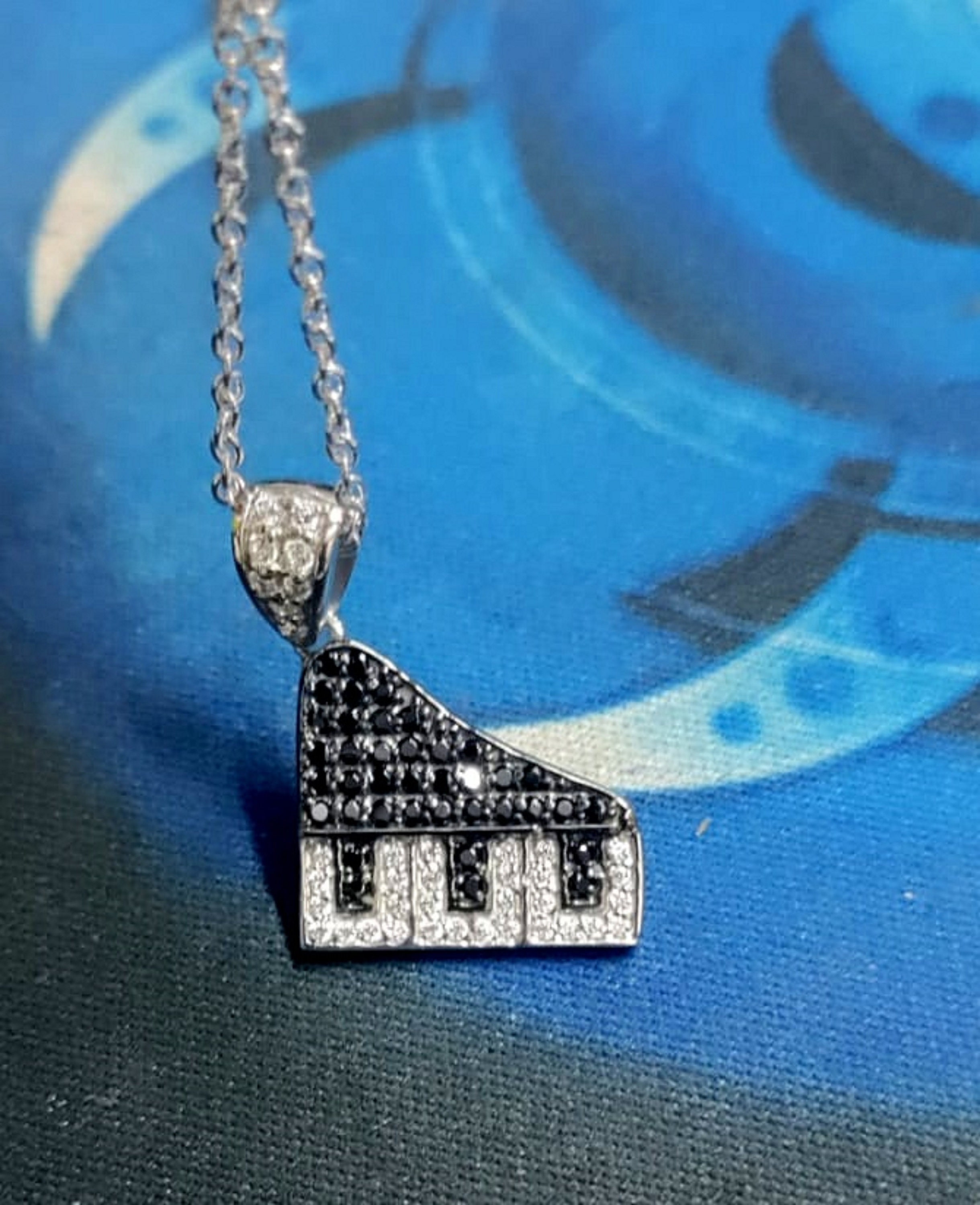 Black Diamond Piano Pendant: 14K White Gold Plated, Elton John