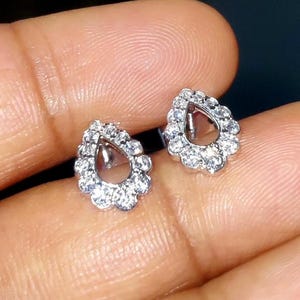 Simulated Diamond Stud Earrings: Round 925 Silver, 14K White Gold Plated