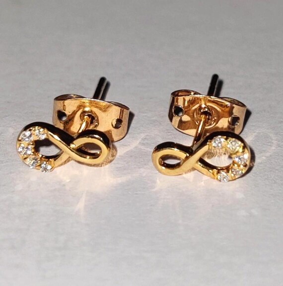 Simulated Diamond Infinity Stud Earrings: 14K Yellow Gold  14k Yellow gold Infinity push back Earrings main image 0