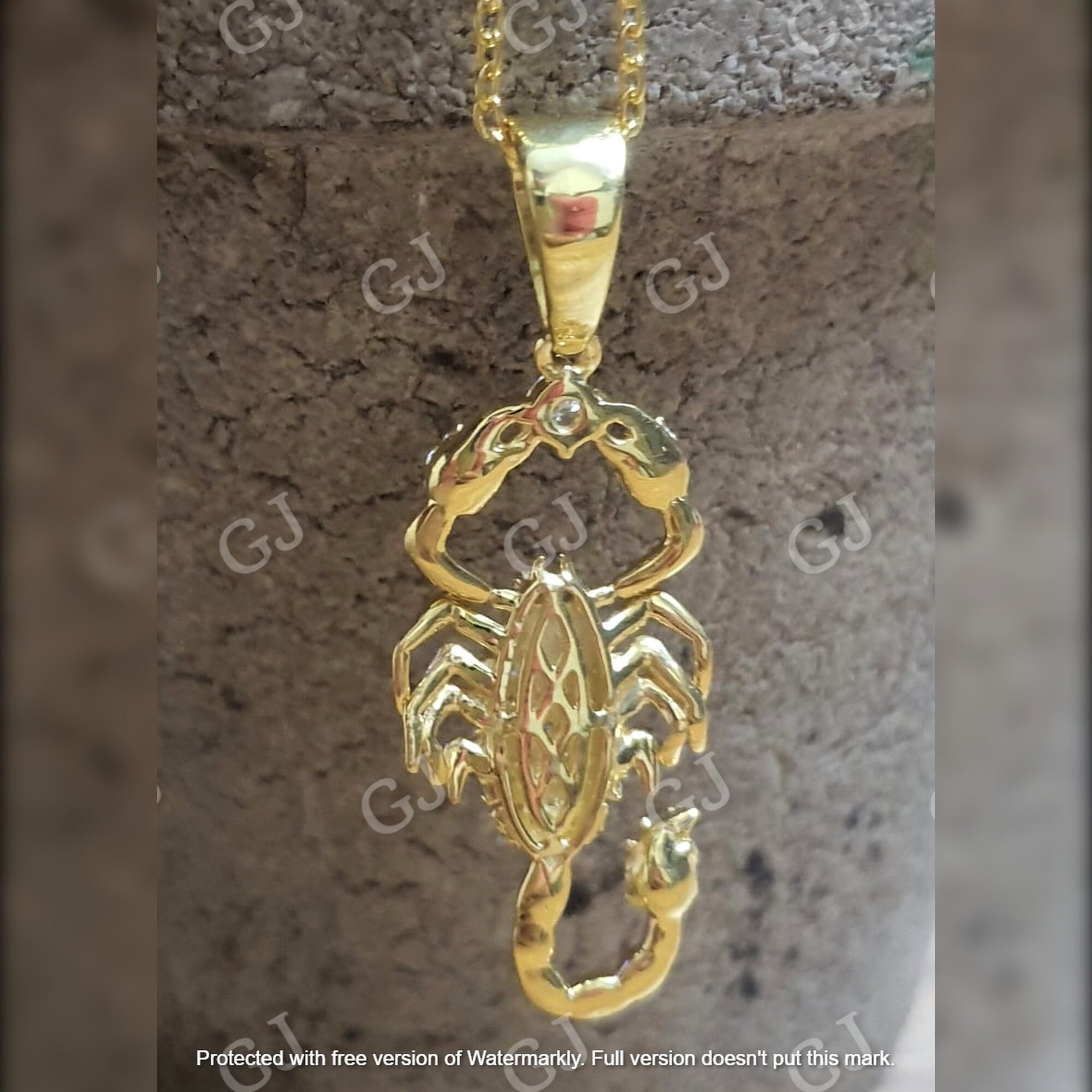 2ct Round Diamond Scorpion Pendant: 14K Yellow Gold Over, 18