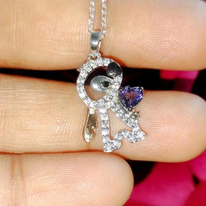 Pingente de caixa com coração e corte redondo, pingente de diamante de ametista simulada, banhado a ouro branco 14K, prata 925, pingente de desenho animado, presente de aniversário