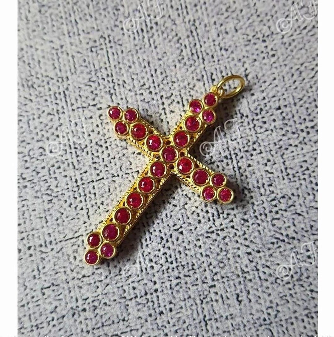 Red Ruby Cross Pendant: Unisex Hip Hop Charm - Etsy