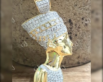 2Ct Round D/VVS1 Diamond Ancient Egyptian Pharaoh Necklace Pendant 14K Yellow Gold Over With 18&quot; Free Chain