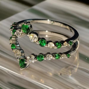 Emerald Diamond Band Ring: Lab-Created 14K White Gold Finish