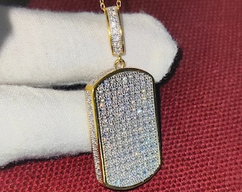 1.80Ct Round Cut Diamond Dog Tag Pendant 14K White/Yellow Gold Finish 18&quot; Free Chain 925 Sterling Silver Pendant For Special Occasion