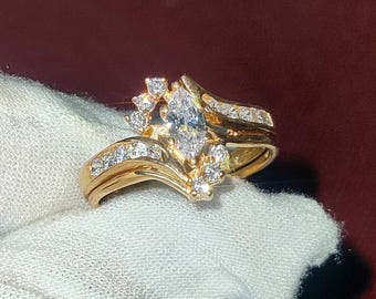2CT Marquise Lab Diamond Engagement Ring: 14K Yellow Gold Plated, Size 9.5