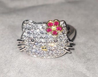 Kitty Ring: Simulated Diamond, 14K Two-Tone Plated Sterling Silver