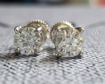 2Ct Round D/VVS1 Diamond Stud Earrings - 14K White Gold Finish
