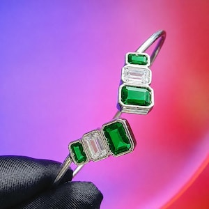 Emerald Cut gesimuleerde Emerald Cuff Bangle - 925 sterlingzilver, 14K witgoud verguld