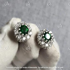 1.50Ct Round Brilliant Cut Green Emerald Halo Stud Earrings 14K White Gold Finish Engagement, Wedding, Anniversary , Birthday Gift For Her